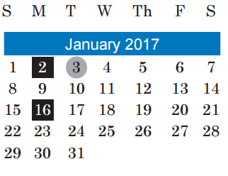 District School Academic Calendar for Summitt Elementary for January 2017