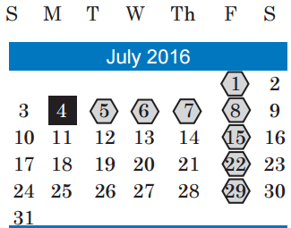 District School Academic Calendar for Summitt Elementary for July 2016