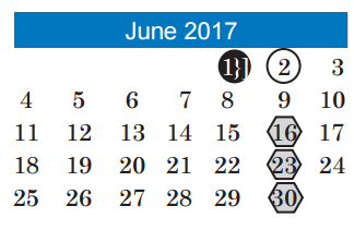 District School Academic Calendar for Pecan Springs Elementary for June 2017