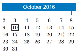 District School Academic Calendar for Fulmore Middle School for October 2016