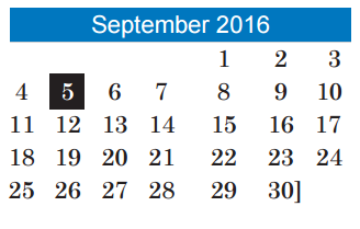 District School Academic Calendar for Summitt Elementary for September 2016