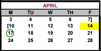 District School Academic Calendar for Bastrop Middle School for April 2017