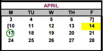 District School Academic Calendar for Bastrop County Juvenile Boot Camp for April 2017