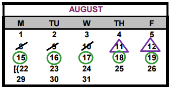 District School Academic Calendar for Cedar Creek Elementary for August 2016