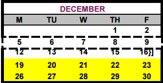 District School Academic Calendar for Bastrop County Juvenile Boot Camp for December 2016