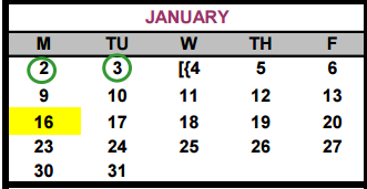 District School Academic Calendar for Bastrop High School for January 2017