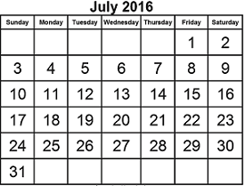 District School Academic Calendar for Bastrop County Juvenile Boot Camp for July 2016