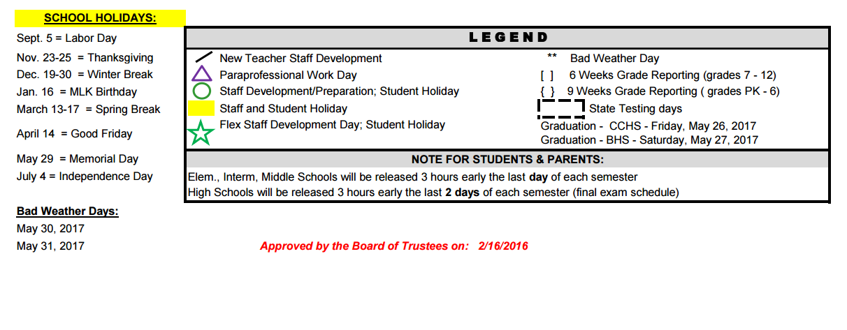 District School Academic Calendar Key for Cedar Creek Middle School