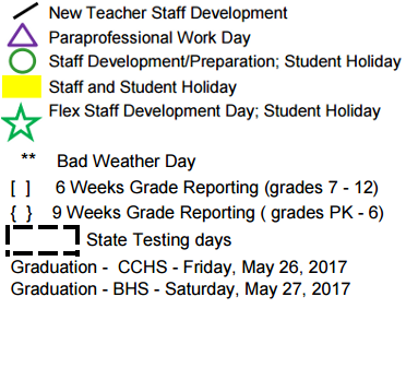 District School Academic Calendar Legend for Gateway School