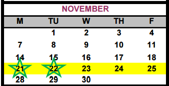 District School Academic Calendar for Bastrop High School for November 2016