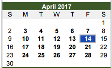 District School Academic Calendar for O C Taylor Ctr for April 2017