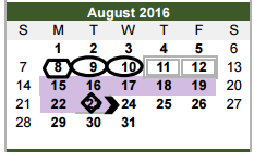District School Academic Calendar for Marshall Middle School for August 2016