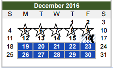 District School Academic Calendar for M L King Middle for December 2016