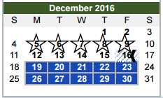 District School Academic Calendar for South Park Middle for December 2016