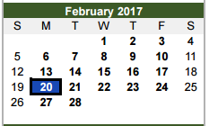District School Academic Calendar for Paul A Brown Alternative Center for February 2017