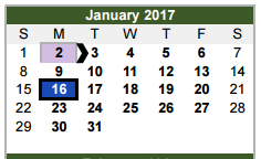 District School Academic Calendar for West Brook Sr High School for January 2017