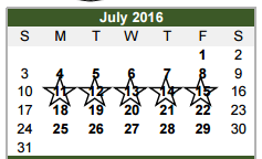 District School Academic Calendar for Marshall Middle School for July 2016