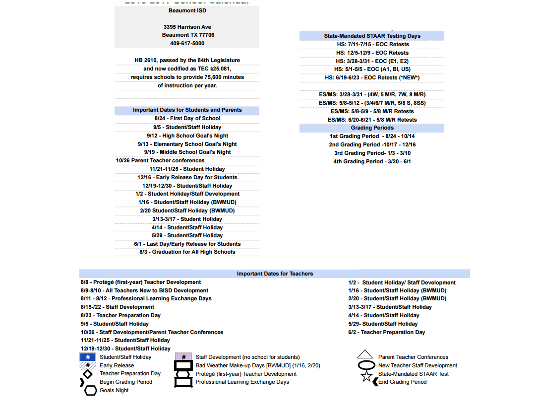 District School Academic Calendar Key for O C Taylor Ctr