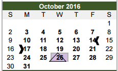 District School Academic Calendar for O C Taylor Ctr for October 2016