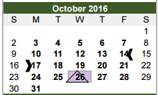 District School Academic Calendar for Paul A Brown Alternative Center for October 2016