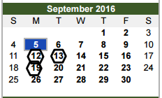 District School Academic Calendar for Paul A Brown Alternative Center for September 2016