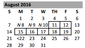District School Academic Calendar for New Elementary for August 2016