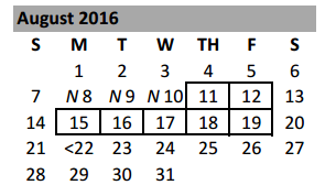 District School Academic Calendar for Leon Heights Elementary for August 2016