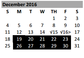 District School Academic Calendar for Bell Co J J A E P for December 2016