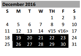 District School Academic Calendar for Southwest Elementary for December 2016