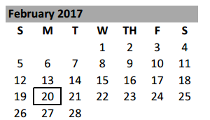 District School Academic Calendar for Bell Co J J A E P for February 2017