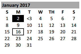 District School Academic Calendar for Henry T Waskow High School for January 2017