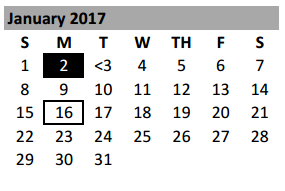 District School Academic Calendar for New Elementary for January 2017