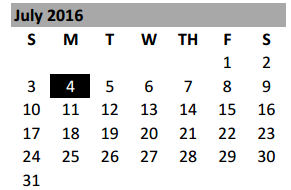 District School Academic Calendar for Bell Co J J A E P for July 2016