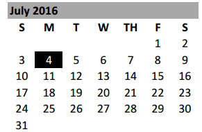 District School Academic Calendar for Lakewood Elementary for July 2016