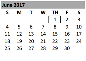 District School Academic Calendar for Bell Co J J A E P for June 2017