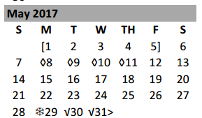 District School Academic Calendar for Henry T Waskow High School for May 2017