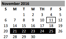 District School Academic Calendar for Lakewood Elementary for November 2016