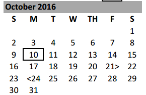 District School Academic Calendar for Bell Co J J A E P for October 2016