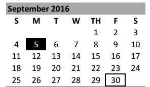 District School Academic Calendar for Belton High School for September 2016