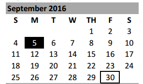 District School Academic Calendar for Belton Middle School for September 2016