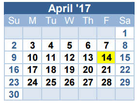 District School Academic Calendar for David E Smith Elementary for April 2017