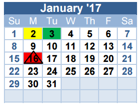 District School Academic Calendar for W T Francisco Elementary for January 2017