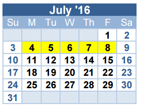 District School Academic Calendar for Walker Creek Elementary for July 2016
