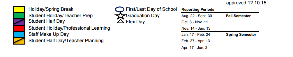 District School Academic Calendar Key for Smithfield Elementary