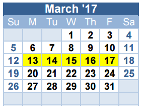 District School Academic Calendar for David E Smith Elementary for March 2017