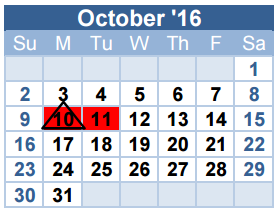 District School Academic Calendar for G E D for October 2016