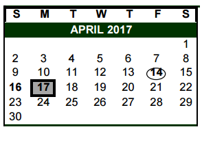 District School Academic Calendar for New Elementary for April 2017