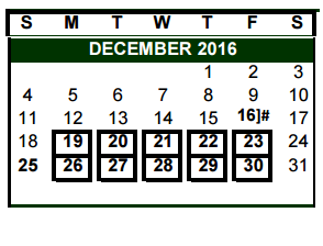 District School Academic Calendar for Meadowlands for December 2016
