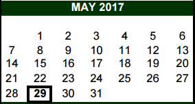 District School Academic Calendar for Curington Elementary for May 2017