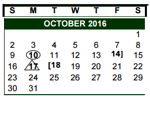 District School Academic Calendar for New Elementary for October 2016